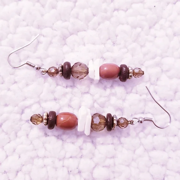 Handmade Neutral Beaded Earrings. - Picture 2 of 2